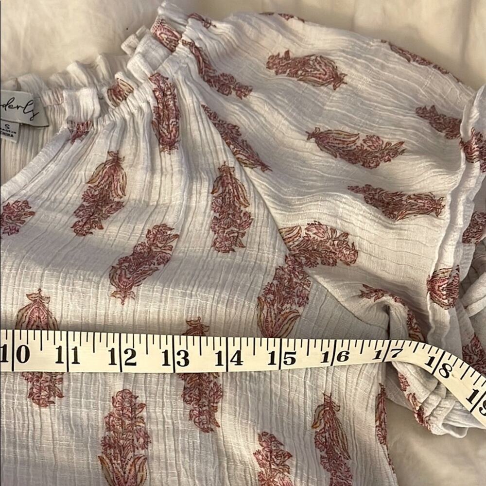 Wanderly Boho Peasant Top, Ruffled Neckline Fancy-Edged Sleeve | Size S - Picture 6 of 6